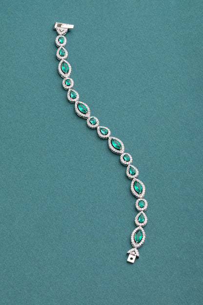 Elegant Tennis Bracelet in White Rhodium Polish  6.5-Inch Green Stone Jewellery