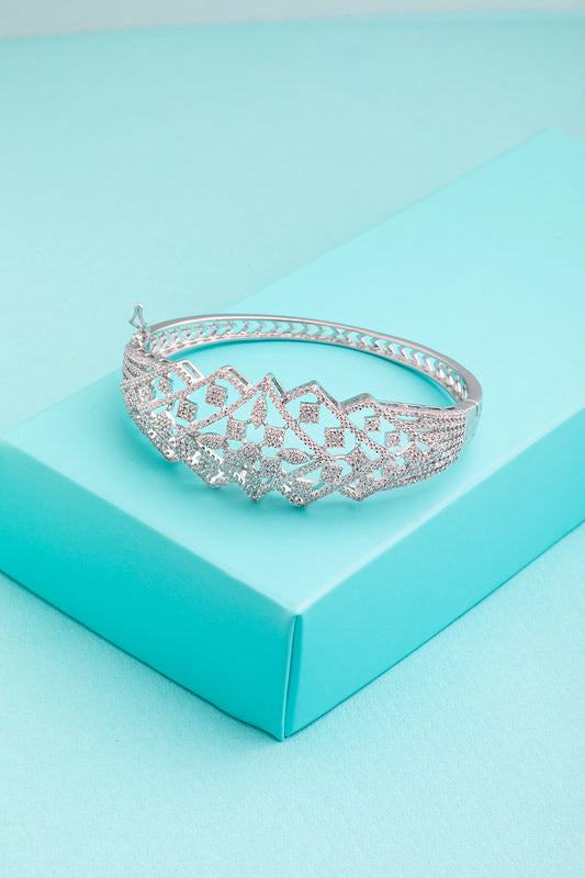 Micro Setting of Stones Bracelet Openable Design White Rhodium Polish Elegant Jewellery (kada style)