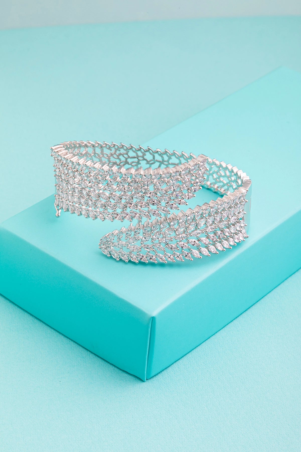 Micro Setting of Stones Bracelet Openable Design White Rhodium Polish Elegant Jewellery (kada style)