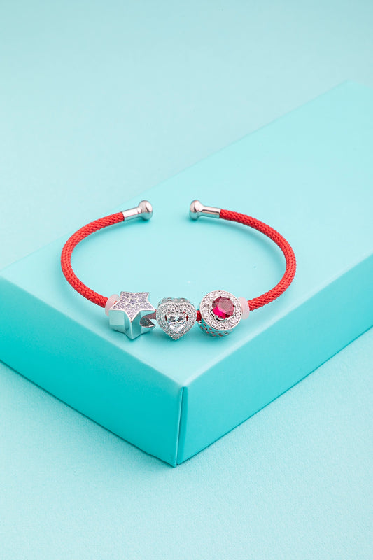 Different-Shaped Charms Fixed in a Stiff Kada White Rhodium Polish Flexible Elegant Jewellery (kada style)