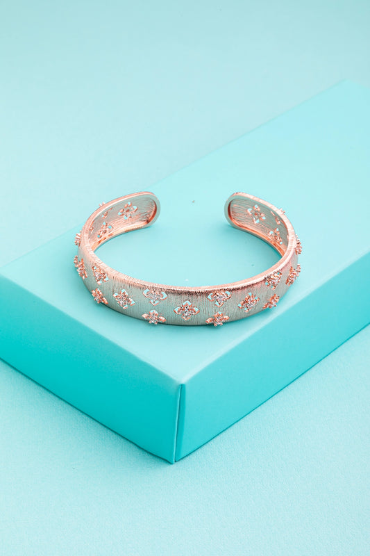 Cubic Zirconia Bracelet in Rose Gold Polish Flexible Fit Elegant Jewellery (kada style)