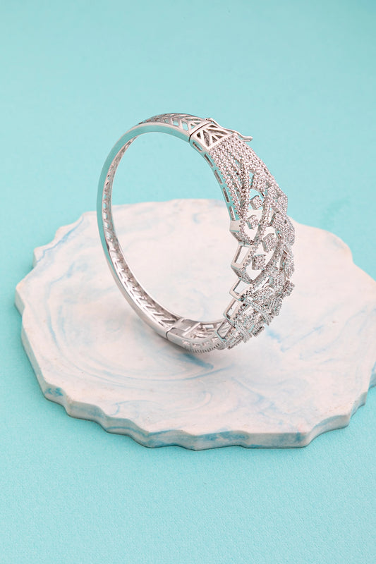 Micro Setting of Stones Bracelet  Openable Design  White Rhodium Polish  Elegant Jewellery (kada style)