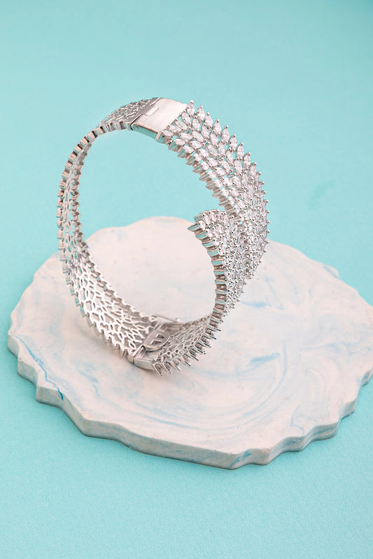 Micro Setting of Stones Bracelet  Openable Design  White Rhodium Polish  Elegant Jewellery (kada style)