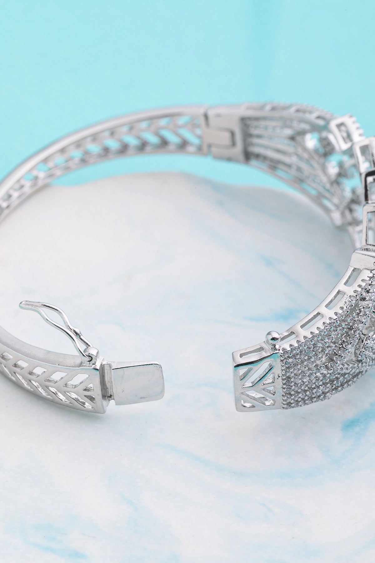 Micro Setting of Stones Bracelet  Openable Design  White Rhodium Polish  Elegant Jewellery (kada style)