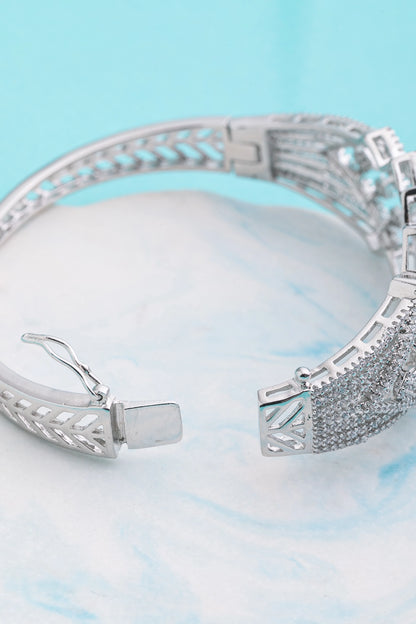 Micro Setting of Stones Bracelet  Openable Design  White Rhodium Polish  Elegant Jewellery (kada style)