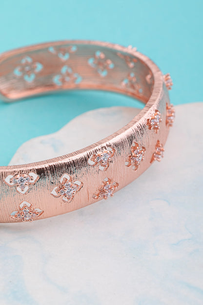 Cubic Zirconia Bracelet in Rose Gold Polish  Flexible Fit  Elegant Jewellery (kada style)