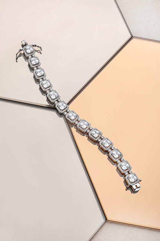 Elegant Tennis Bracelet in White Rhodium Polish  6.5-Inch Minimalistic Jewellery