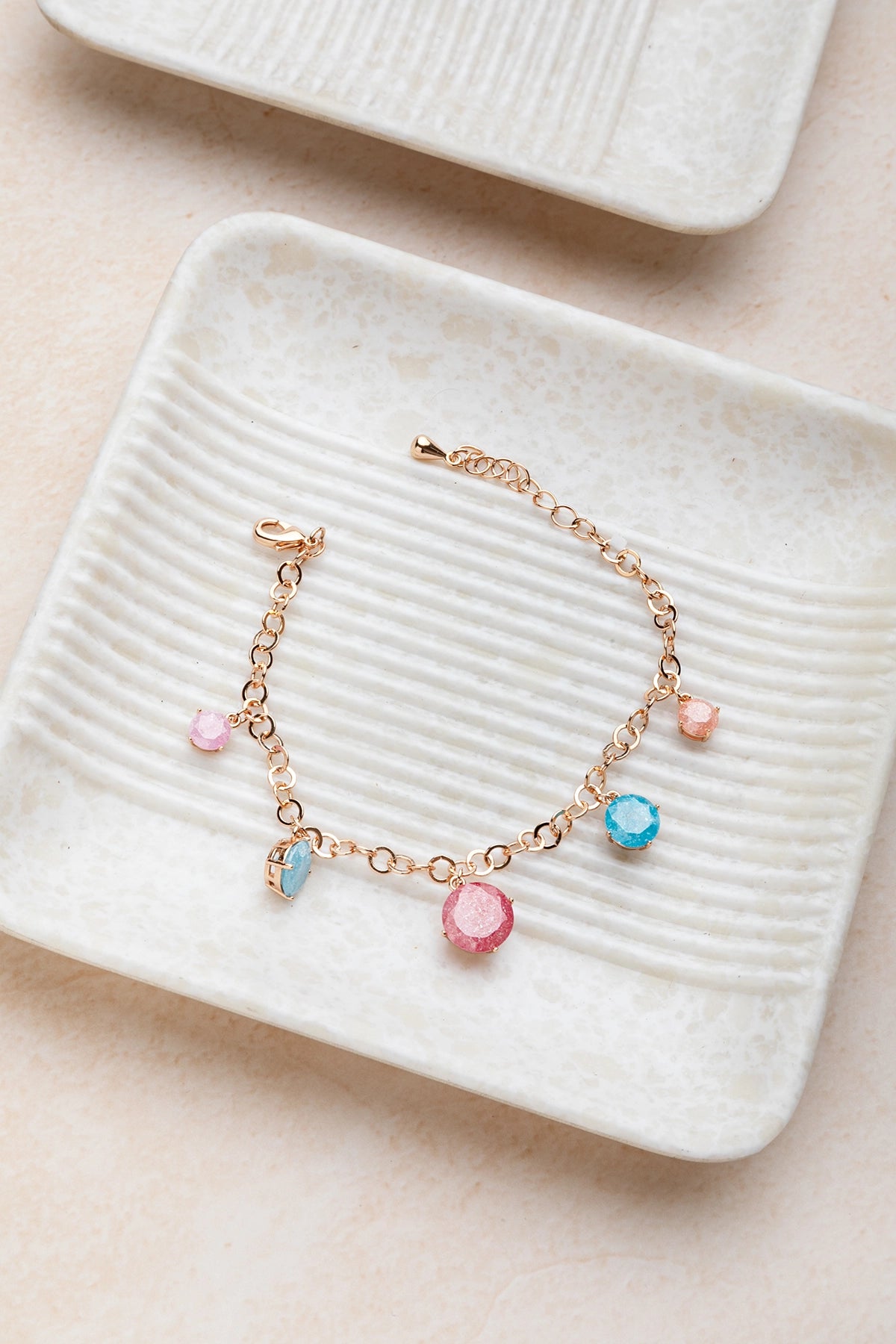 Charms Bracelet in Rose Gold Polish 7-Inch Adjustable Jewellery Multi-Coloured Trendy Accessory