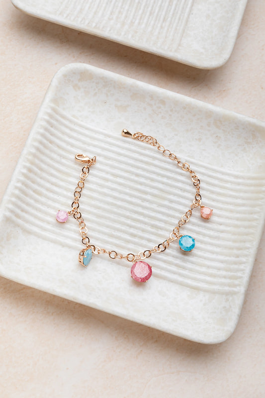 Charms Bracelet in Rose Gold Polish 7-Inch Adjustable Jewellery Multi-Coloured Trendy Accessory