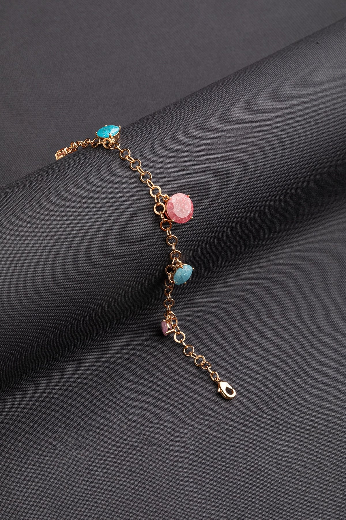 Charms Bracelet in Rose Gold Polish  7-Inch Adjustable Jewellery  Multi-Coloured Trendy Accessory
