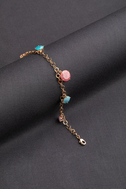 Charms Bracelet in Rose Gold Polish  7-Inch Adjustable Jewellery  Multi-Coloured Trendy Accessory