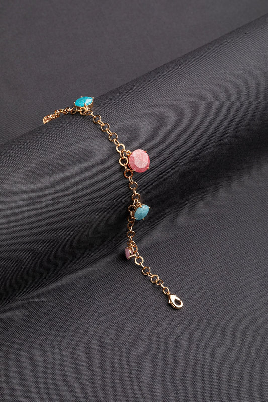 Charms Bracelet in Rose Gold Polish  7-Inch Adjustable Jewellery  Multi-Coloured Trendy Accessory