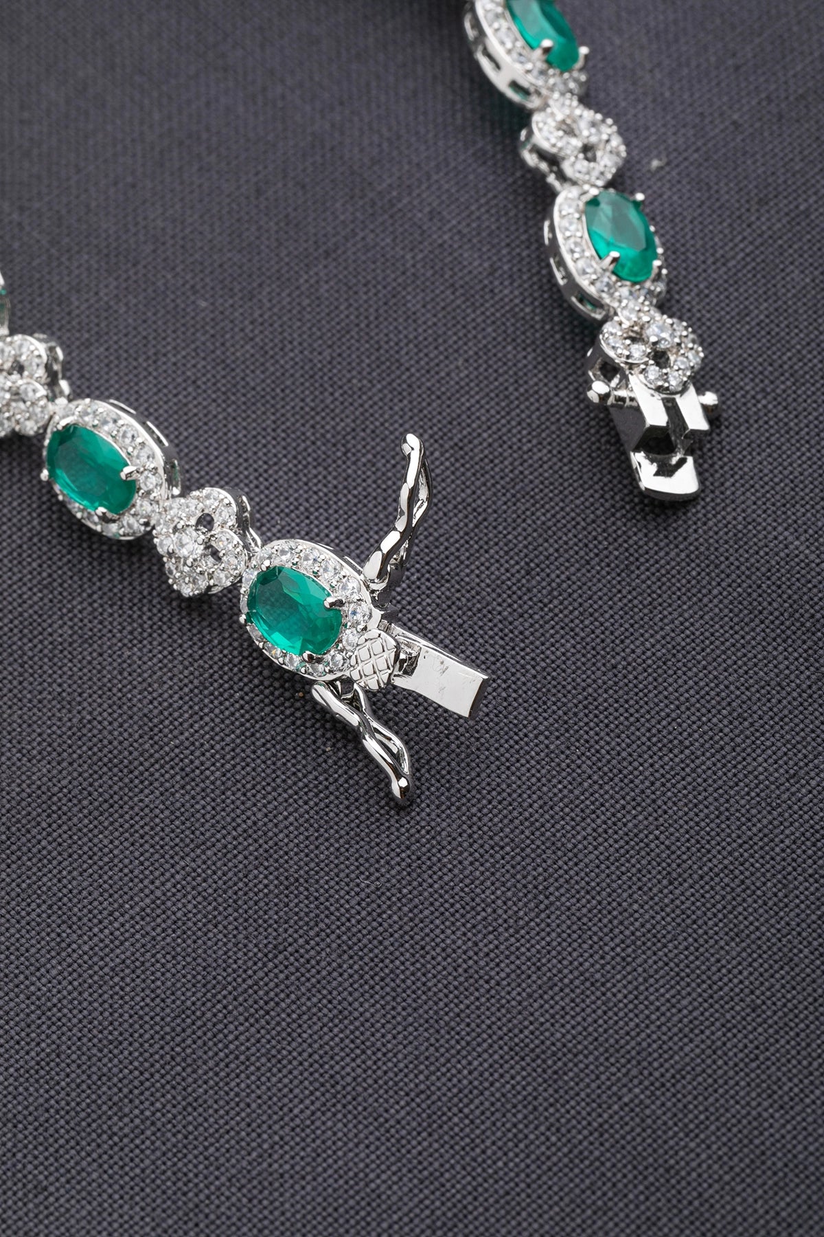 Cubic Zirconia Bracelet in White Rhodium with Green Stone  6.5-Inch Elegant Jewellery