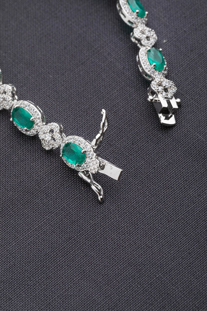 Cubic Zirconia Bracelet in White Rhodium with Green Stone  6.5-Inch Elegant Jewellery