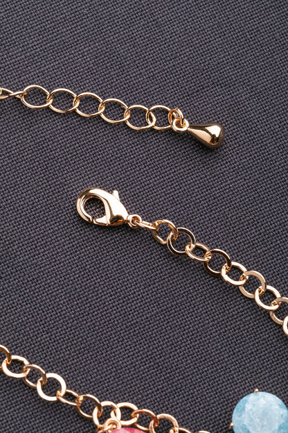 Charms Bracelet in Rose Gold Polish  7-Inch Adjustable Jewellery  Multi-Coloured Trendy Accessory