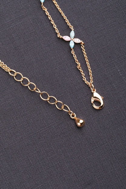 AD Flower Stone Charms Bracelet  Gold Polish  7-Inch Elegant Multi-Coloured Jewellery