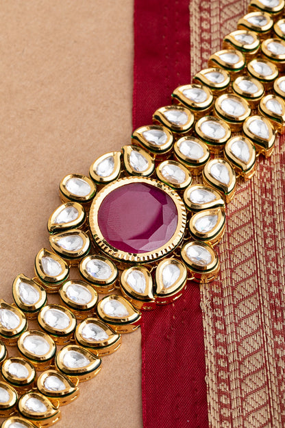 Enameled Green Bordered Kundan Bracelet Gold Polish 7-Inch Elegant Jewellery