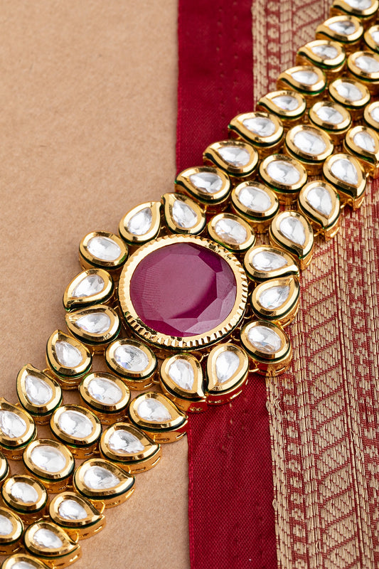 Enameled Green Bordered Kundan Bracelet Gold Polish 7-Inch Elegant Jewellery