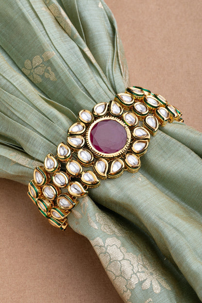 Enameled Green Bordered Kundan Bracelet  Gold Polish  7-Inch Elegant Jewellery