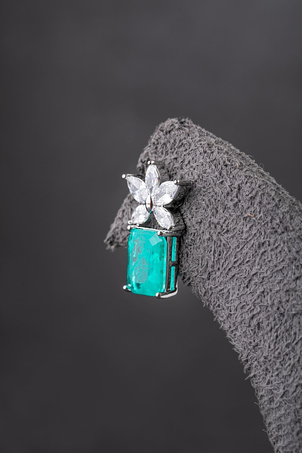 Green Cubic Zirconia Pendant  White Rhodium Finish  Adjustable  0.75 Inches