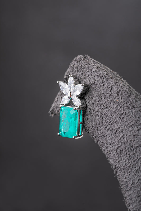 Green Cubic Zirconia Pendant  White Rhodium Finish  Adjustable  0.75 Inches