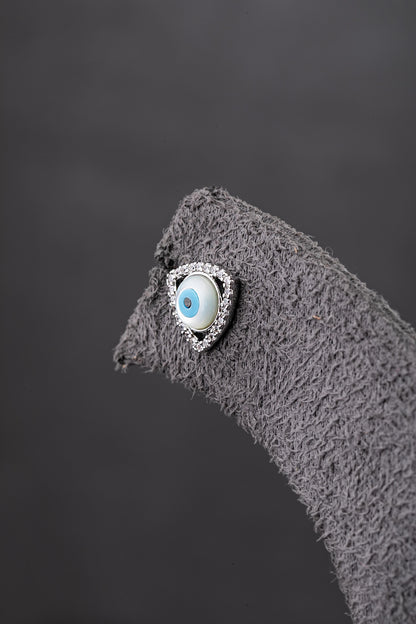 Evil Eye Pendant  White Rhodium Finish  Adjustable Chain  0.5 Inches