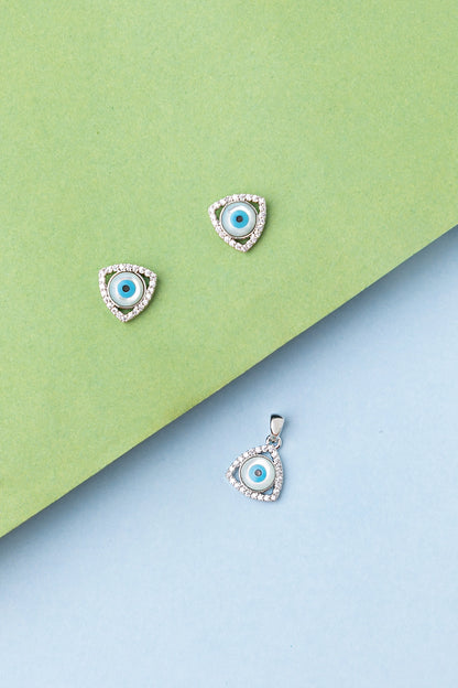 Evil Eye Pendant White Rhodium Finish Adjustable Chain 0.5 Inches