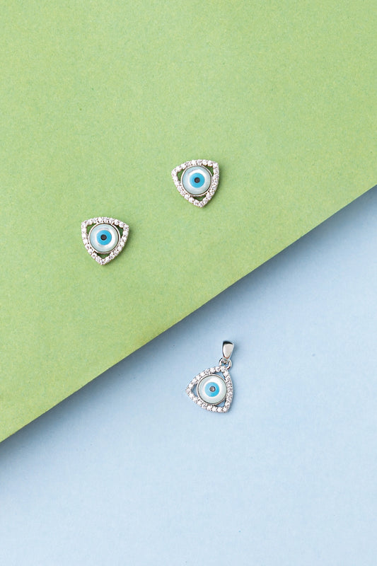 Evil Eye Pendant White Rhodium Finish Adjustable Chain 0.5 Inches