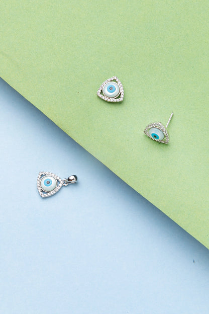 Evil Eye Pendant  White Rhodium Finish  Adjustable Chain  0.5 Inches