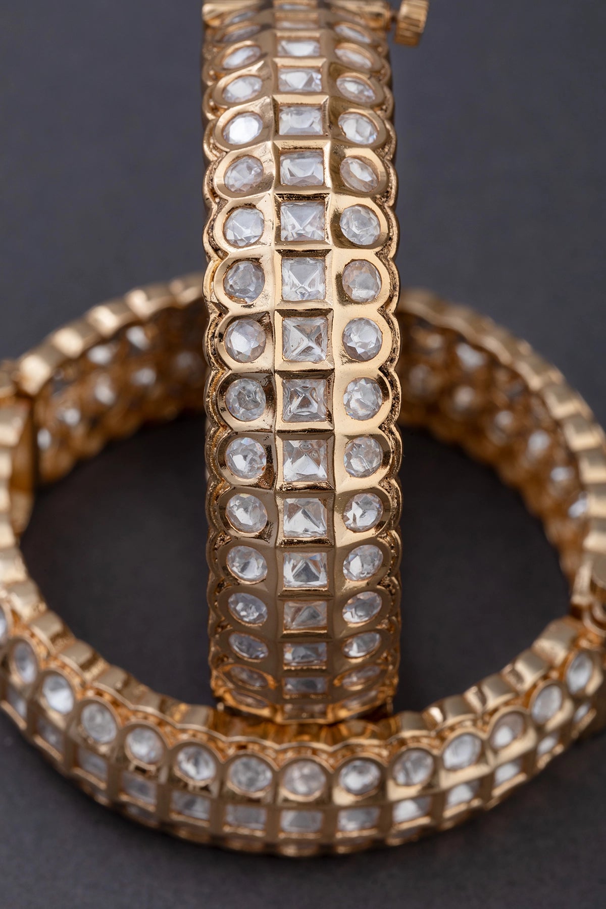 Classic White Uncut Kundan Bangles  Gold Polish  Openable  Size 2.6
