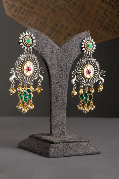 Hand Jadau Kundan Pendant in Multi-Layer Crystal Strings  Antique Gold Polish  24-Inch Adjustable Thread