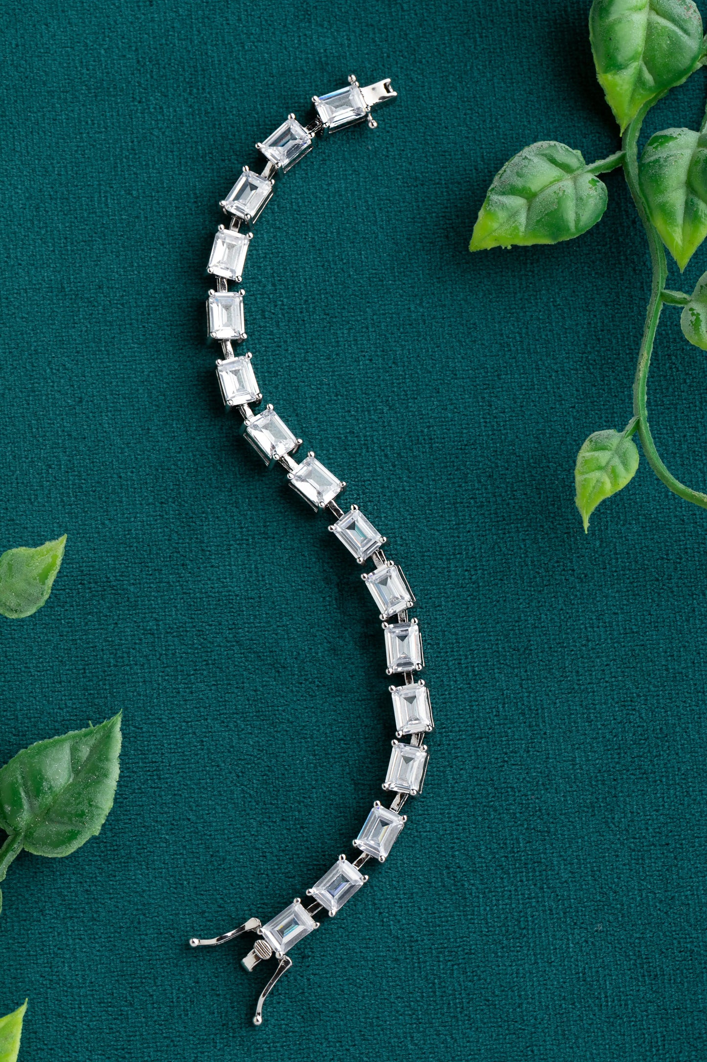 Baguette Diamond Stone Tennis Bracelet White Rhodium Polish 6-Inch Elegant Jewellery