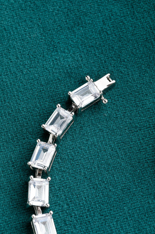 Baguette Diamond Stone Tennis Bracelet  White Rhodium Polish  6-Inch Elegant Jewellery