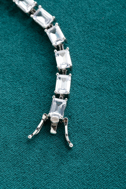 Baguette Diamond Stone Tennis Bracelet  White Rhodium Polish  6-Inch Elegant Jewellery