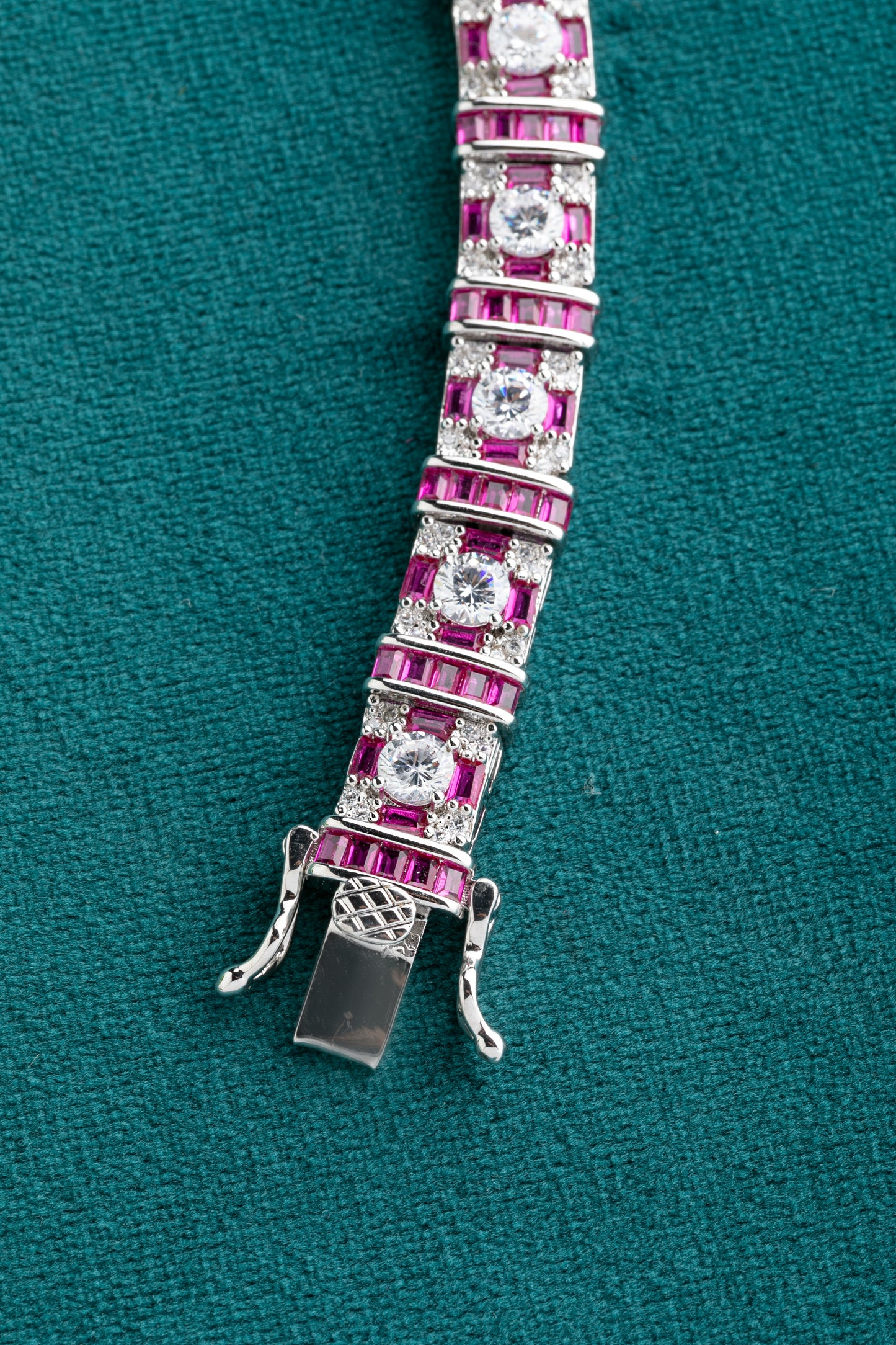 White Rhodium Bracelet in Pink Color  7-Inch Elegant Jewellery