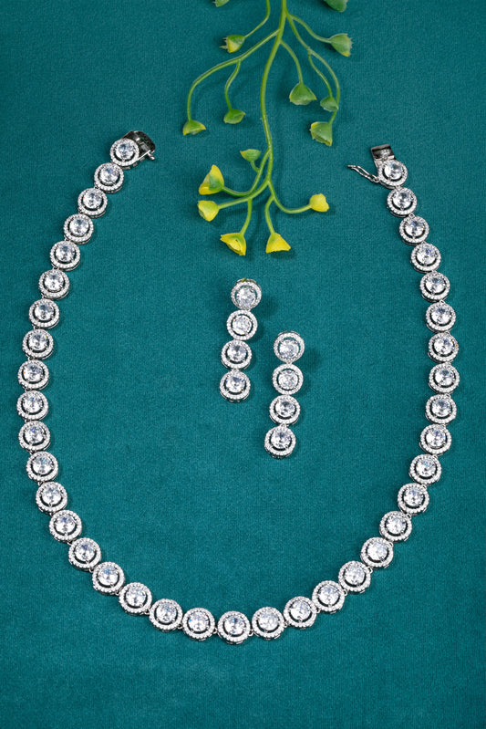 Classic Solitaire Necklace with Small Diamond Border  White Rhodium Polish  18-Inch Clasp Locking  Elegant Jewellery