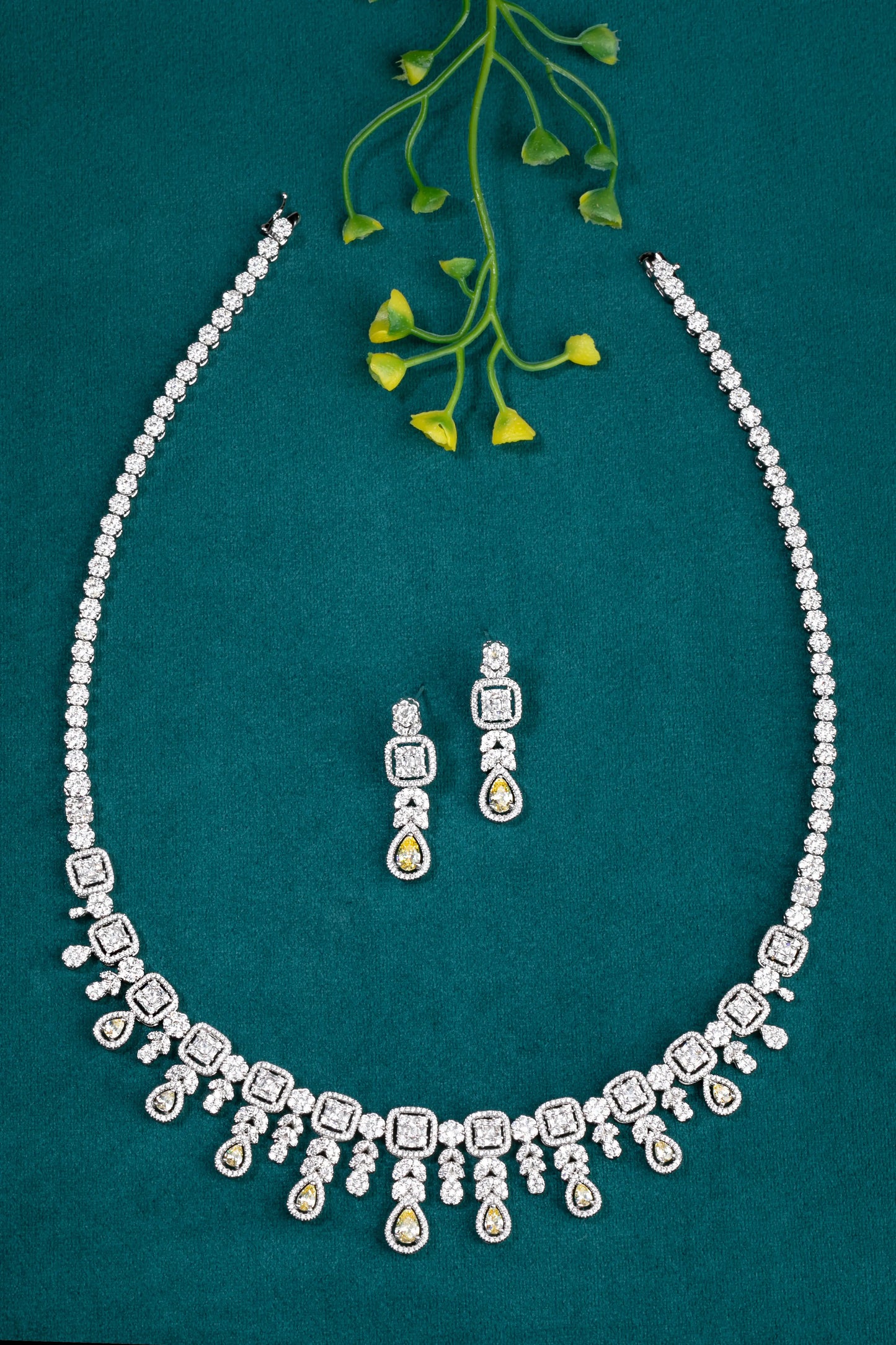 Cubic Zirconia Necklace in White Rhodium  18-Inch Clasp Locking  White-Colored Elegant Jewellery