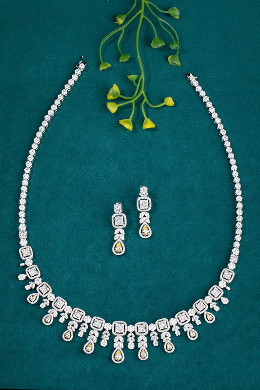 Cubic Zirconia Necklace in White Rhodium  18-Inch Clasp Locking  White-Colored Elegant Jewellery