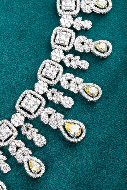 Cubic Zirconia Necklace in White Rhodium  18-Inch Clasp Locking  White-Colored Elegant Jewellery