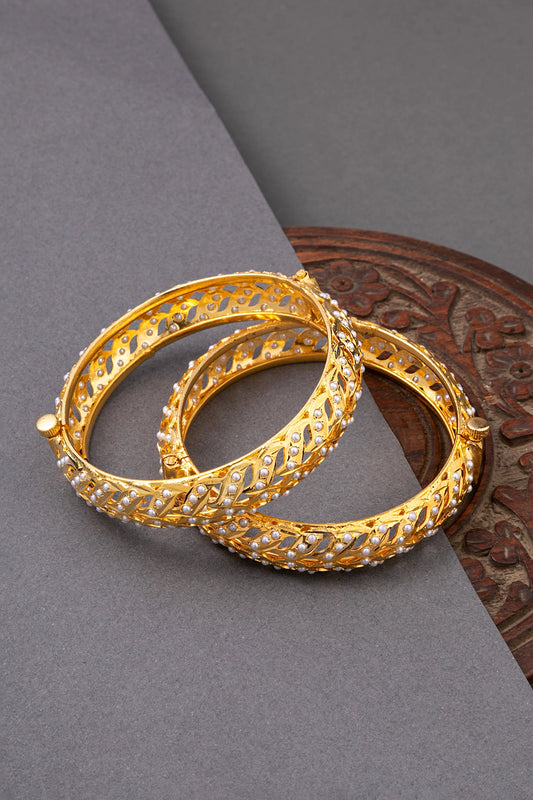 Amritsari Pearl-Studded Bangles Gold Polish Openable Design Sizes 2.4,2.6 & 2.8