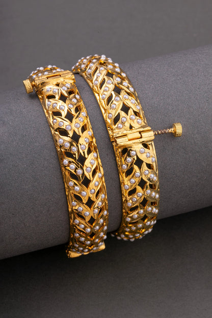 Amritsari Pearl-Studded Bangles  Gold Polish  Openable Design  Sizes 2.4,2.6 & 2.8