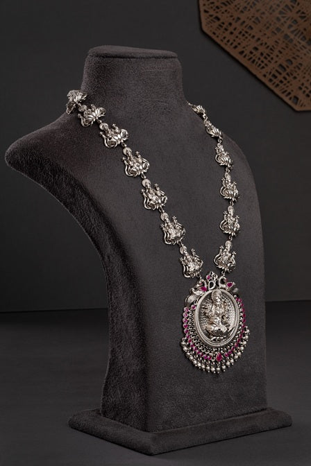 Laxmi Temple Necklace – Oxidised Silver | Sai Jewellery