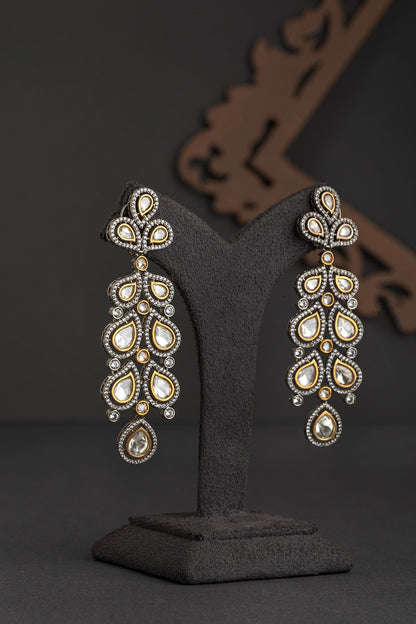 Indo-Western Kundan and Diamond Necklace with Sea Green Drops  16-Inch Adjustable Jewellery  White Rhodium & Gold Polish
