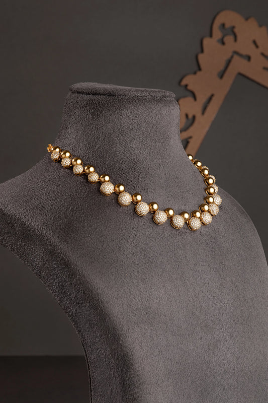 Temple Necklace with Golden Stone Temple Gold Polish 18-Inch Adjustable Links Traditional Jewellery