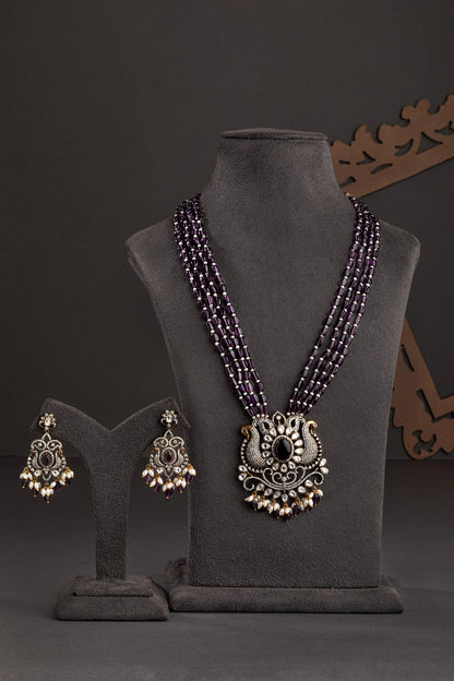 Victorian Kundan Pendant with Amethyst-Coloured Beads  18-Inch Adjustable Jewellery  Elegant Traditional Jewellery