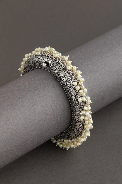 Silver Oxidized Pearl Gokru Kada Openable size 2.4