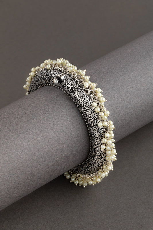 Silver Oxidized Pearl Gokru Kada Openable size 2.4
