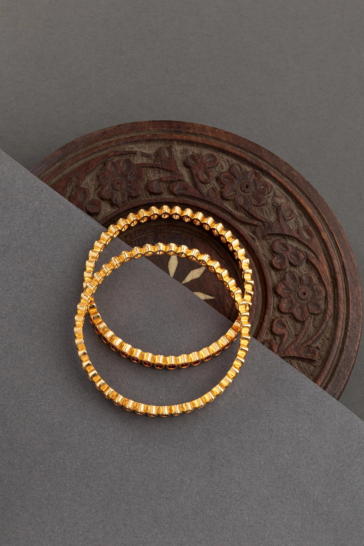 Temple Bangles with Maroon Stones  Temple Gold Finish  Non-Openable  Size 2.4