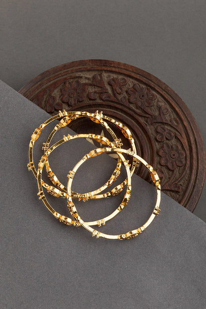 Laxmi Temple Gold Finish Bangles Set (4 Pc)  Non-Openable  Size 2.4  Multi-Color