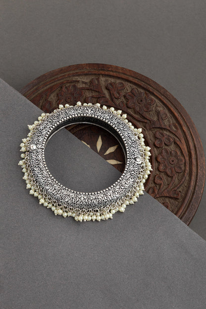 Silver Oxidized Pearl Gokru Kada Openable size  2.4